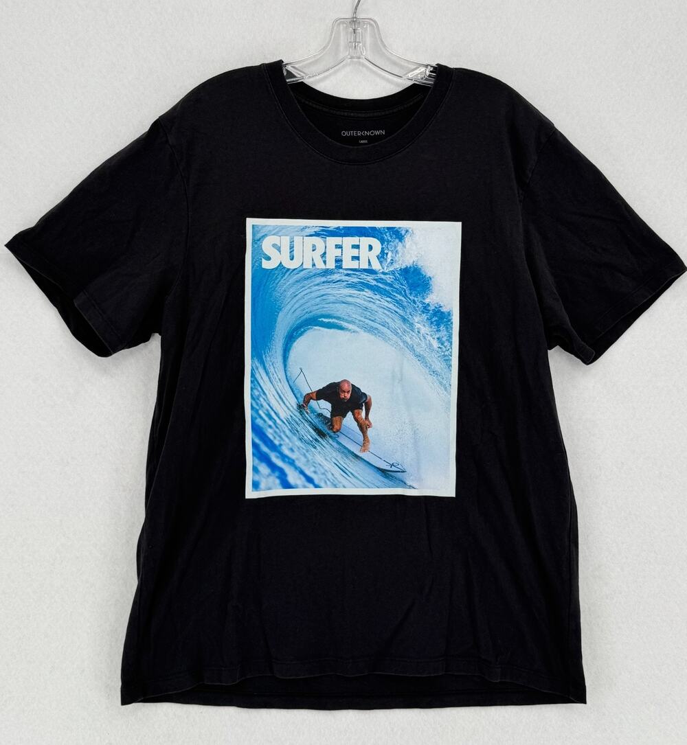 Outerknown SURFER Magazine Graphic Mens Black Cotton Crew T Shirt Sz L